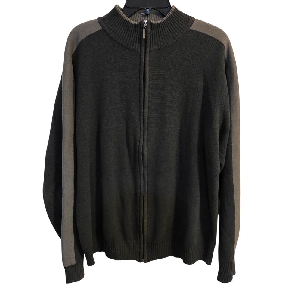 Oscar de la Renta Men’s Quarter Zip Knit Sweater Gray Size XL Cotton Blend